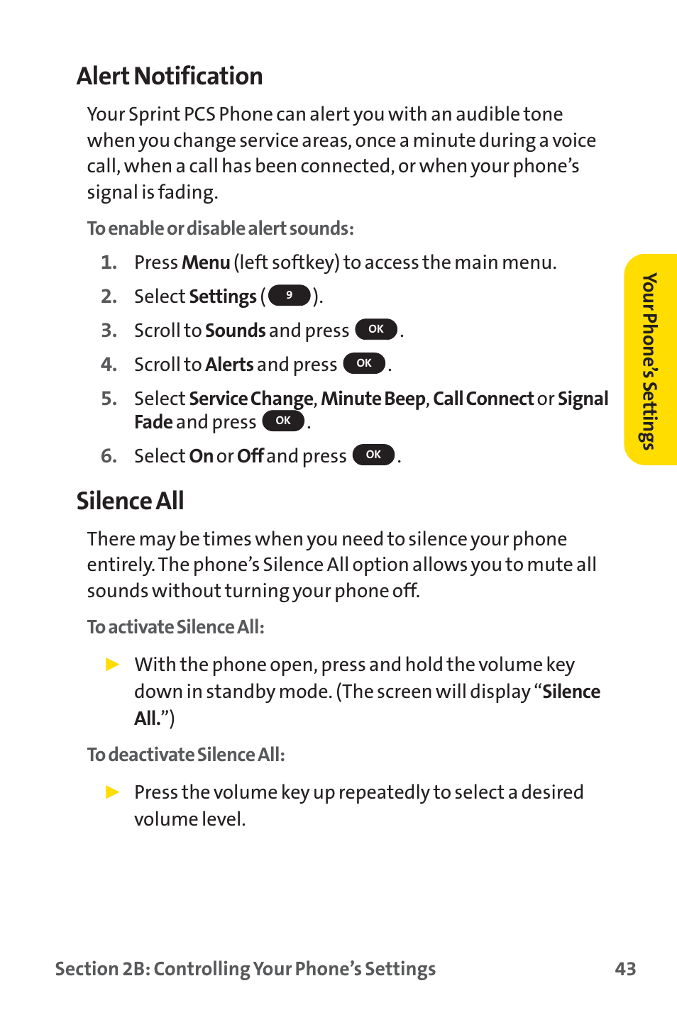 Alert notification, Silence all | Sprint Nextel SPRINT PCS PM-225 User Manual | Page 52 / 217