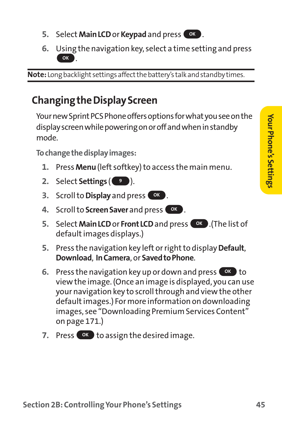 Changing the display screen | Sprint Nextel SPRINT PCS PM-225 User Manual | Page 54 / 217