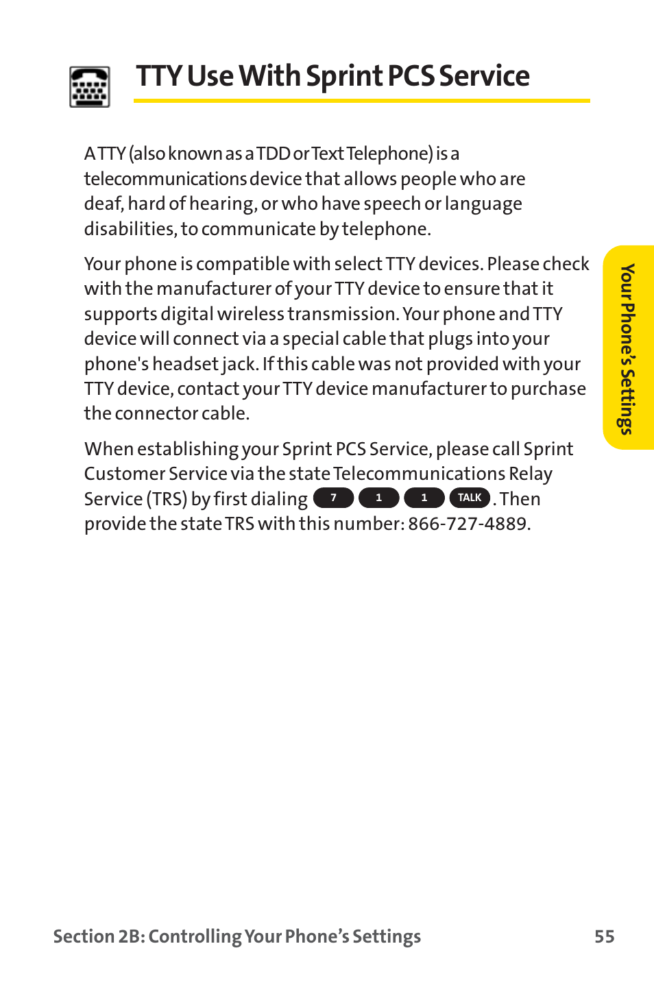 Tty use with sprint pcs service, Tty usewith sprint pcs service | Sprint Nextel SPRINT PCS PM-225 User Manual | Page 64 / 217