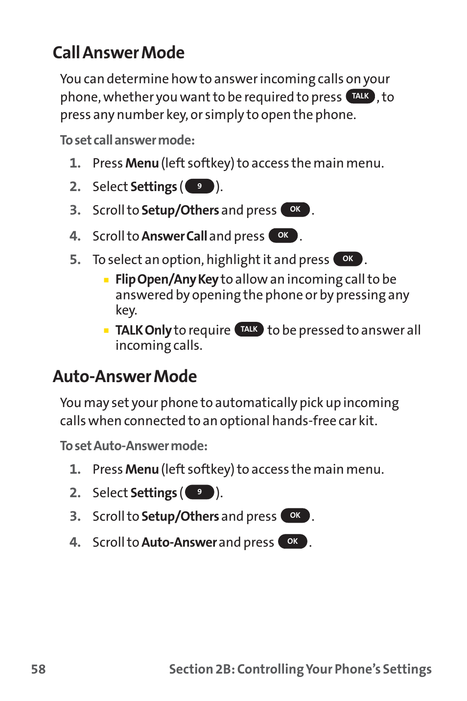 Call answer mode, Auto-answer mode | Sprint Nextel SPRINT PCS PM-225 User Manual | Page 67 / 217