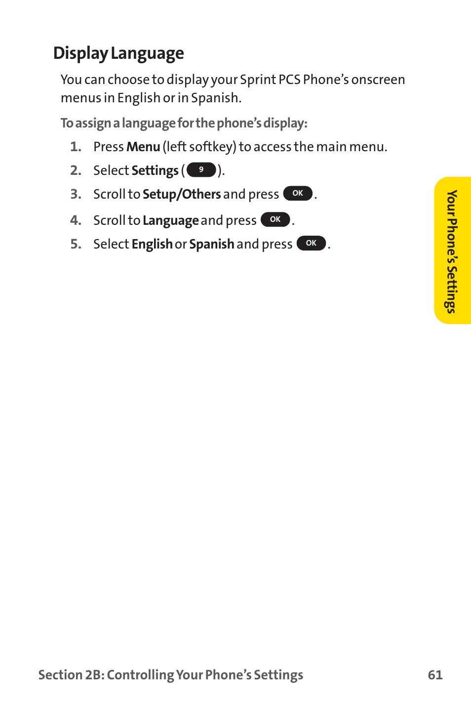 Display language | Sprint Nextel SPRINT PCS PM-225 User Manual | Page 70 / 217