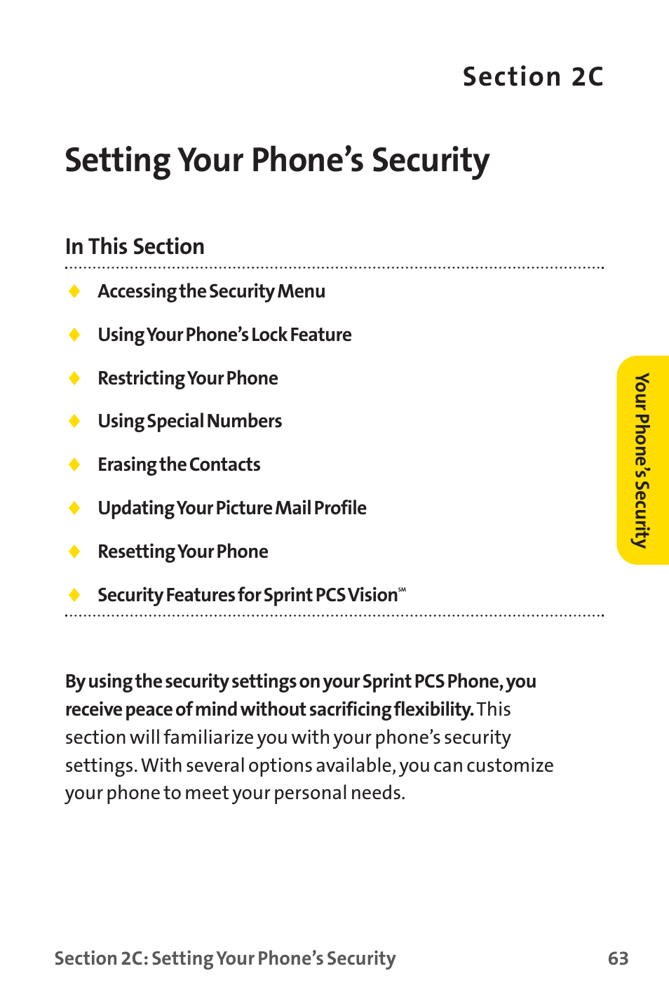 Setting your phone’s security | Sprint Nextel SPRINT PCS PM-225 User Manual | Page 72 / 217