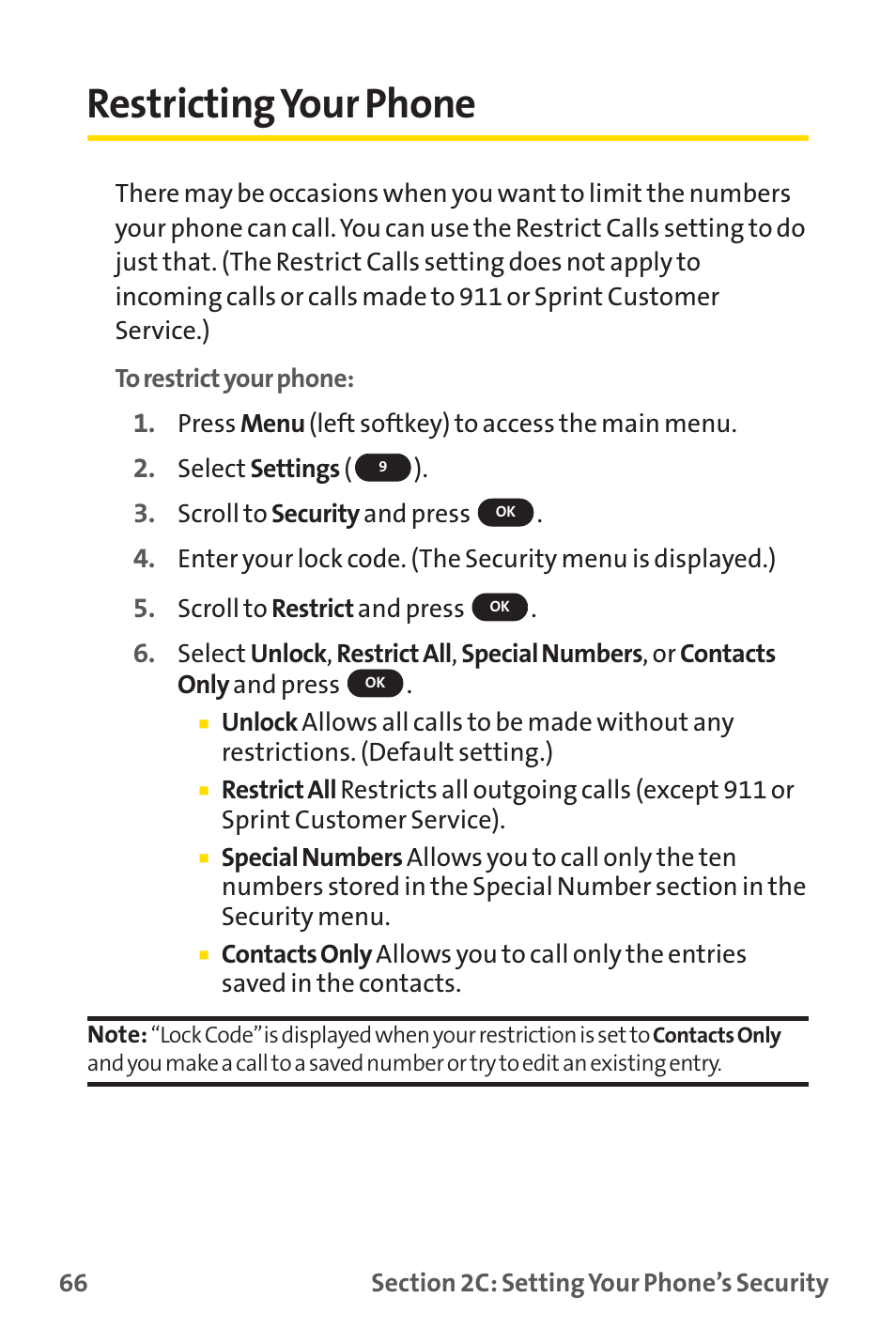 Restricting your phone | Sprint Nextel SPRINT PCS PM-225 User Manual | Page 75 / 217