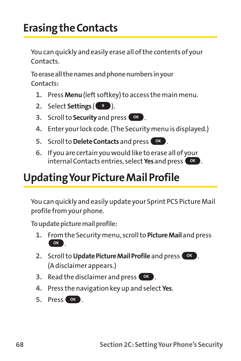 Erasing the contacts, Updating your picture mail profile | Sprint Nextel SPRINT PCS PM-225 User Manual | Page 77 / 217