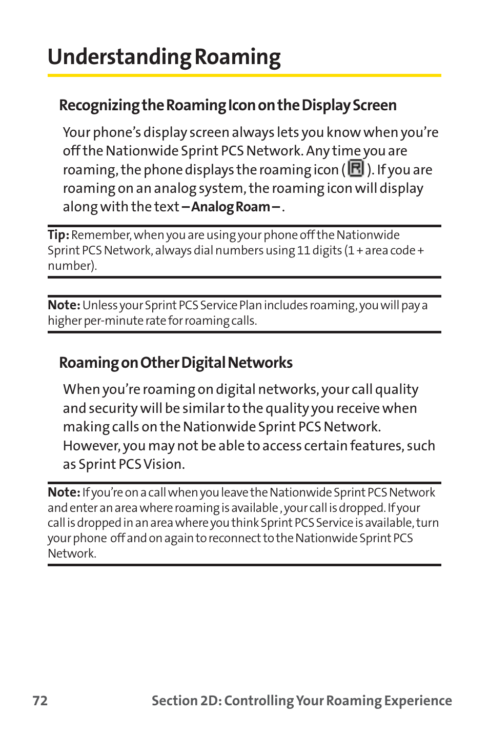 Understanding roaming | Sprint Nextel SPRINT PCS PM-225 User Manual | Page 81 / 217