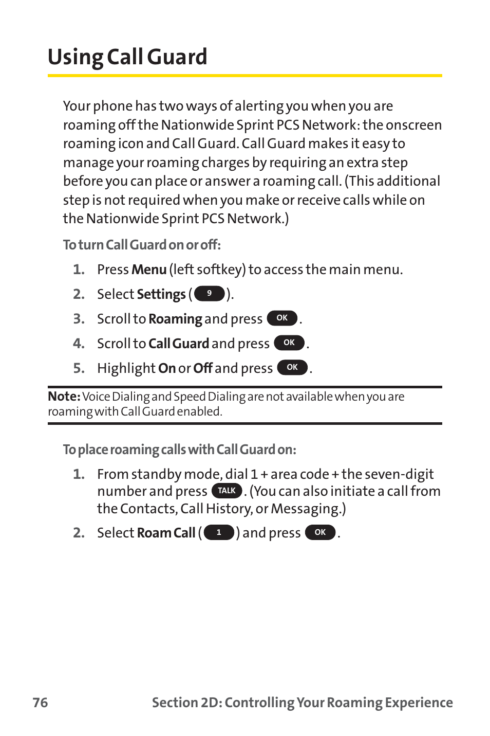 Using call guard | Sprint Nextel SPRINT PCS PM-225 User Manual | Page 85 / 217