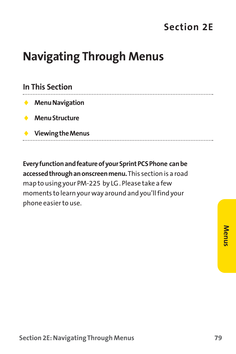 Navigating through menus | Sprint Nextel SPRINT PCS PM-225 User Manual | Page 88 / 217