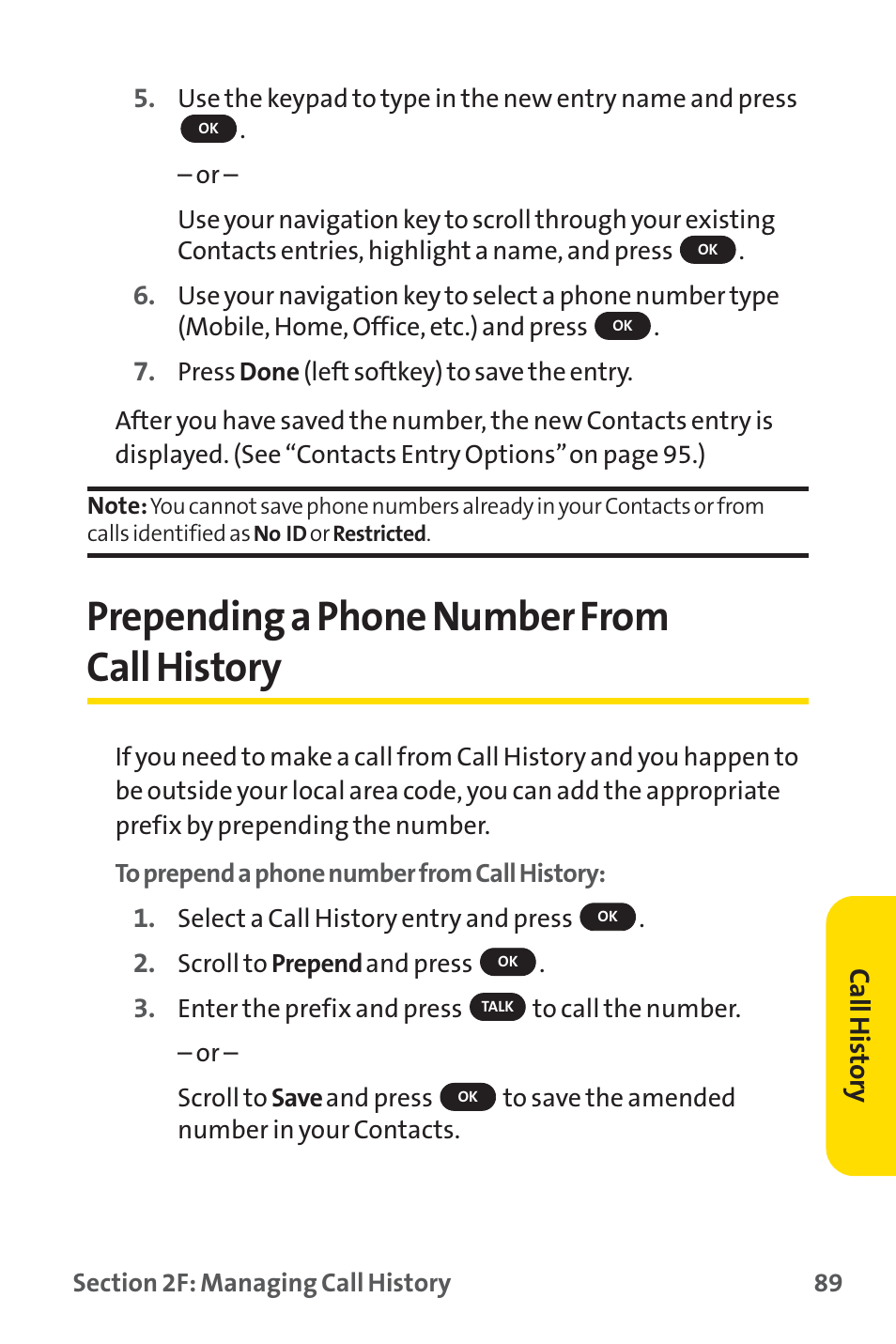 Prepending a phone number from call history | Sprint Nextel SPRINT PCS PM-225 User Manual | Page 98 / 217