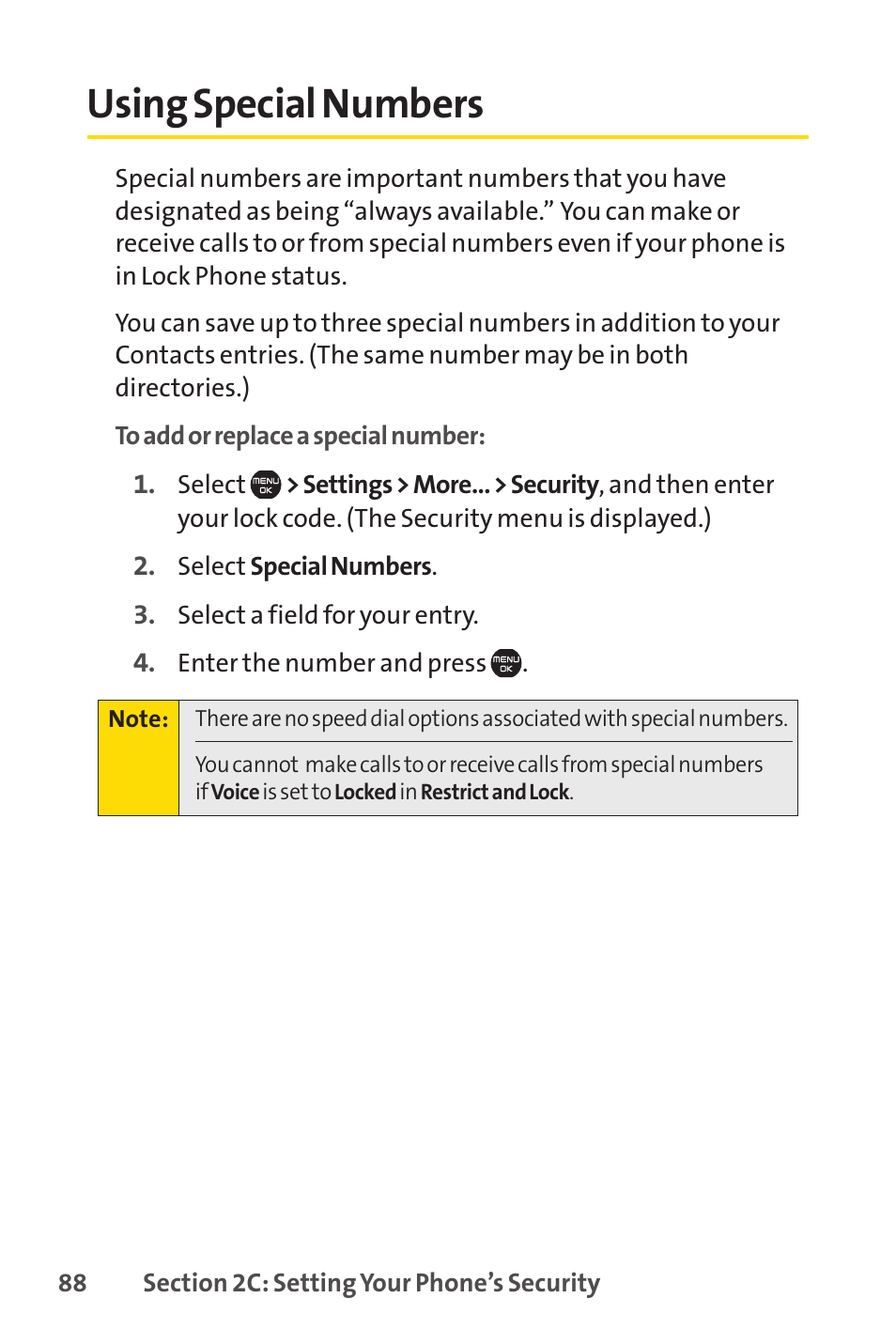 Using special numbers | Sprint Nextel Cell Phone User Manual | Page 106 / 336