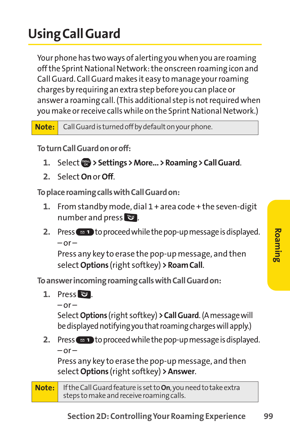 Using call guard | Sprint Nextel Cell Phone User Manual | Page 117 / 336