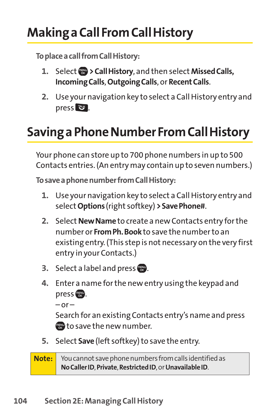Making a call from call history, Saving a phone number from call history | Sprint Nextel Cell Phone User Manual | Page 122 / 336