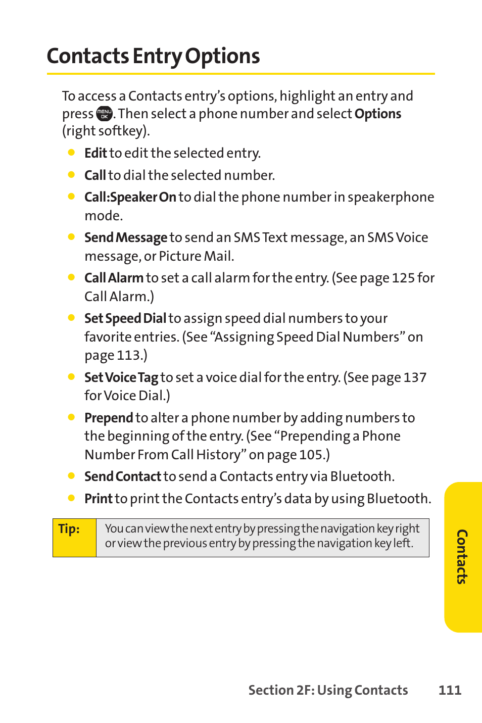 Contacts entry options, Co n ta ct s | Sprint Nextel Cell Phone User Manual | Page 129 / 336
