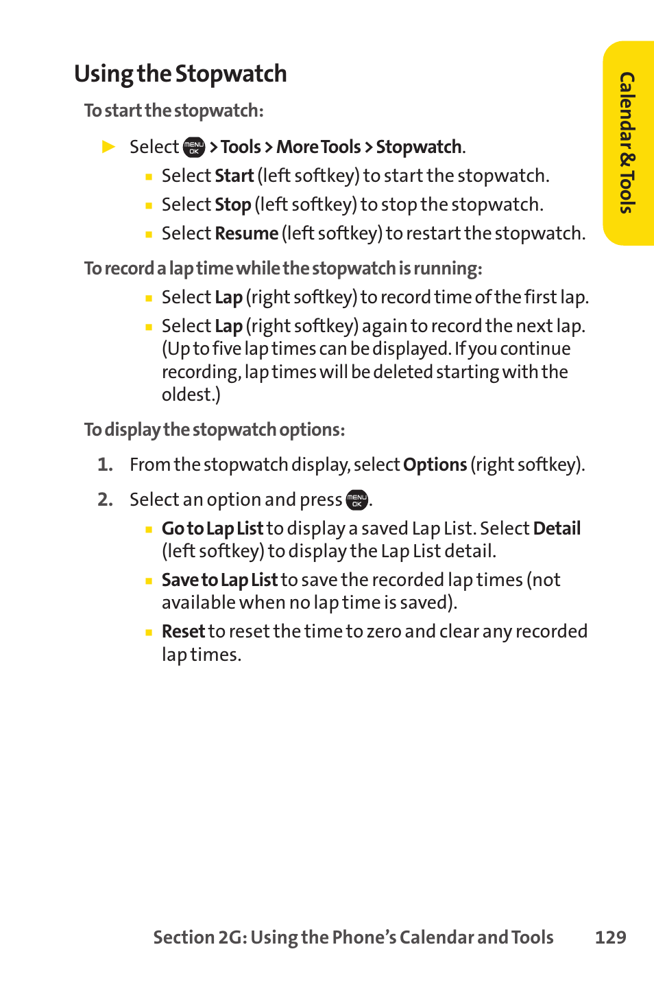Using the stopwatch | Sprint Nextel Cell Phone User Manual | Page 147 / 336