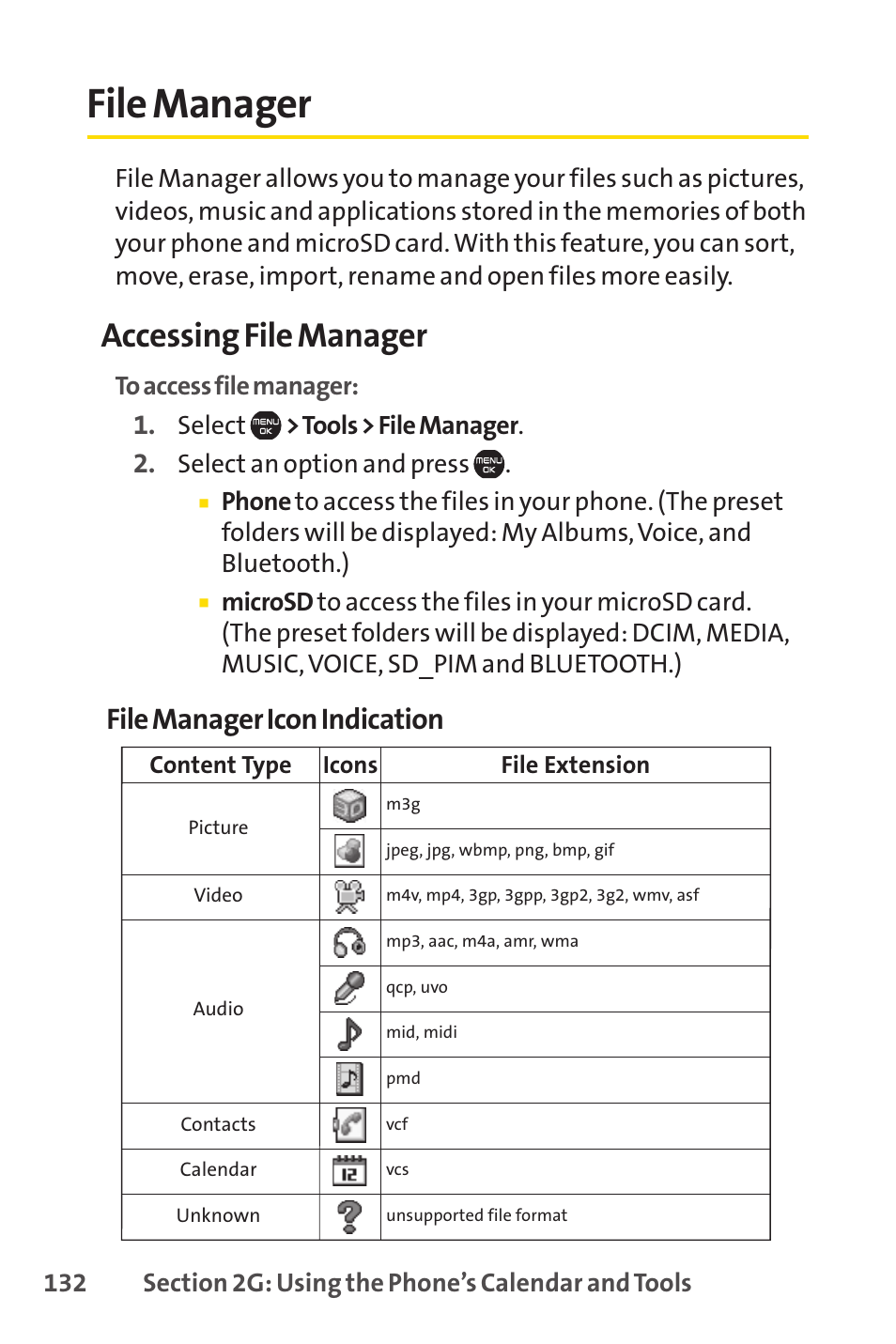File manager, Accessing file manager, File manager icon indication | Sprint Nextel Cell Phone User Manual | Page 150 / 336