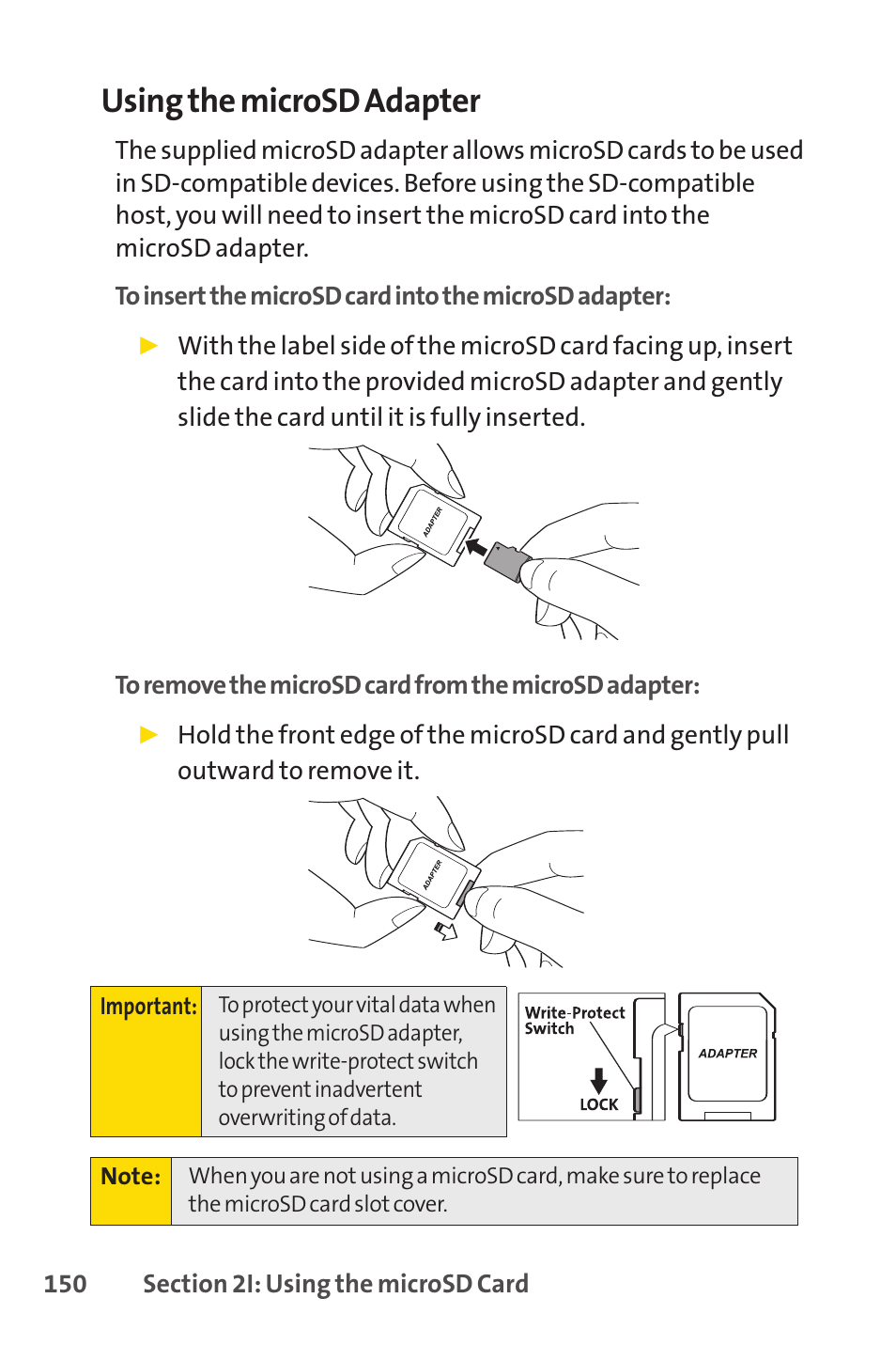 Using the microsd adapter | Sprint Nextel Cell Phone User Manual | Page 168 / 336