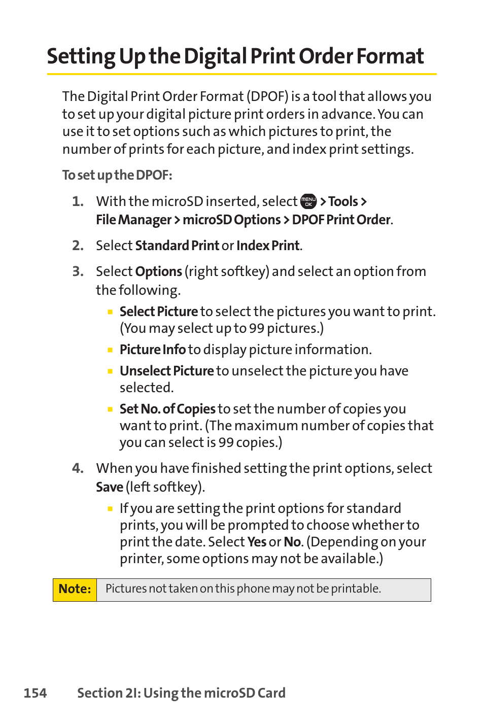 Setting up the digital print order format | Sprint Nextel Cell Phone User Manual | Page 172 / 336