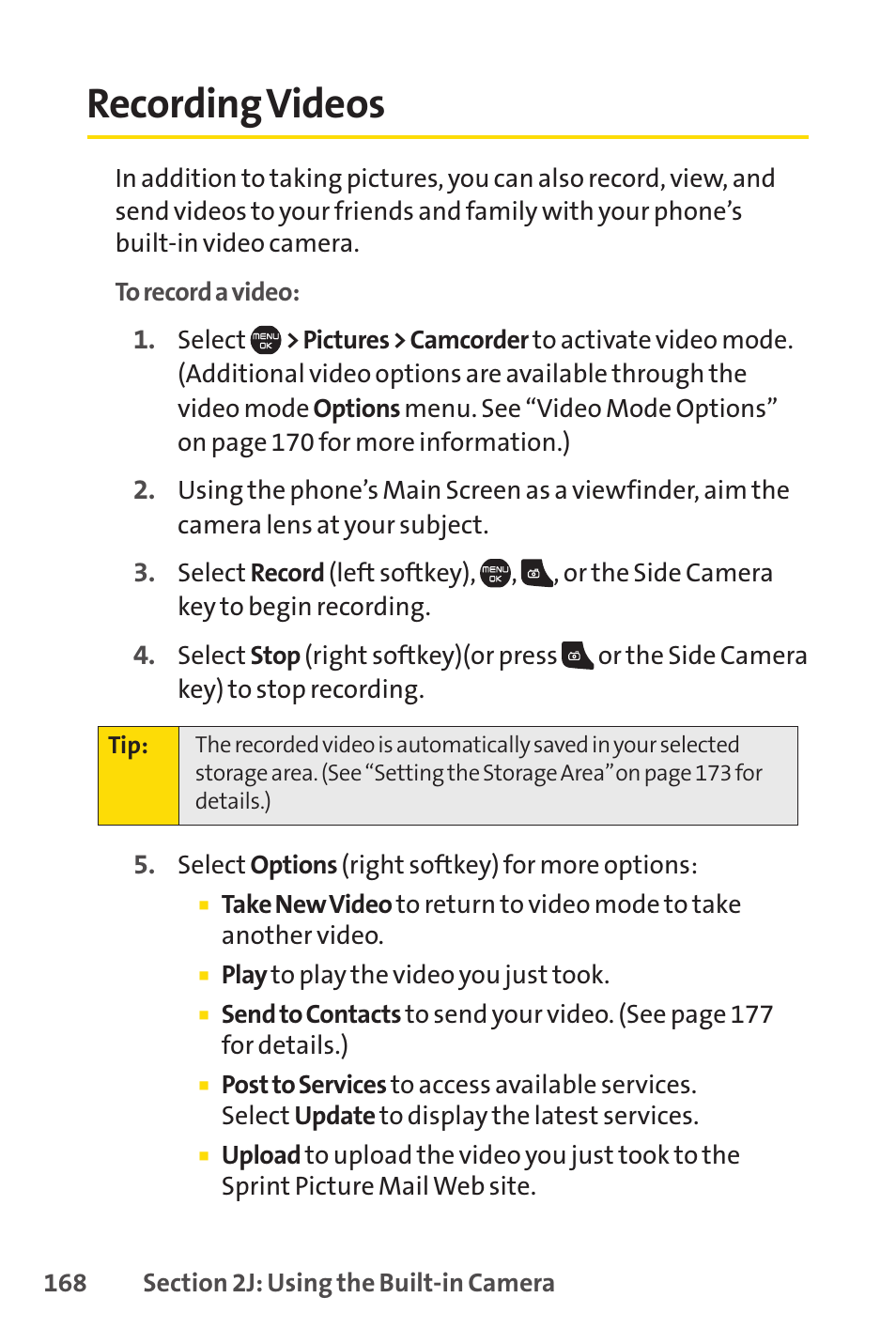 Recording videos | Sprint Nextel Cell Phone User Manual | Page 186 / 336