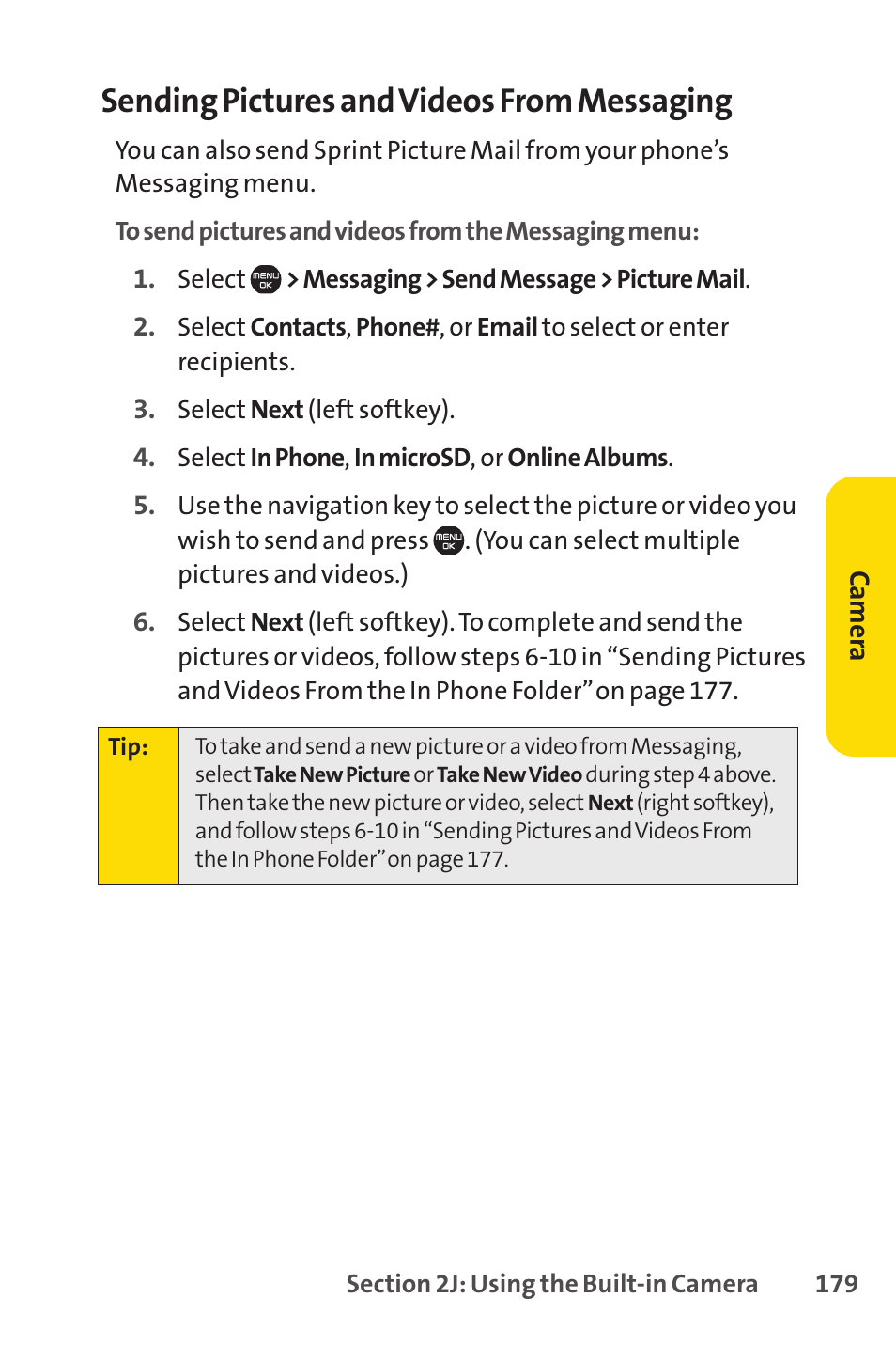 Sending pictures and videos from messaging | Sprint Nextel Cell Phone User Manual | Page 197 / 336