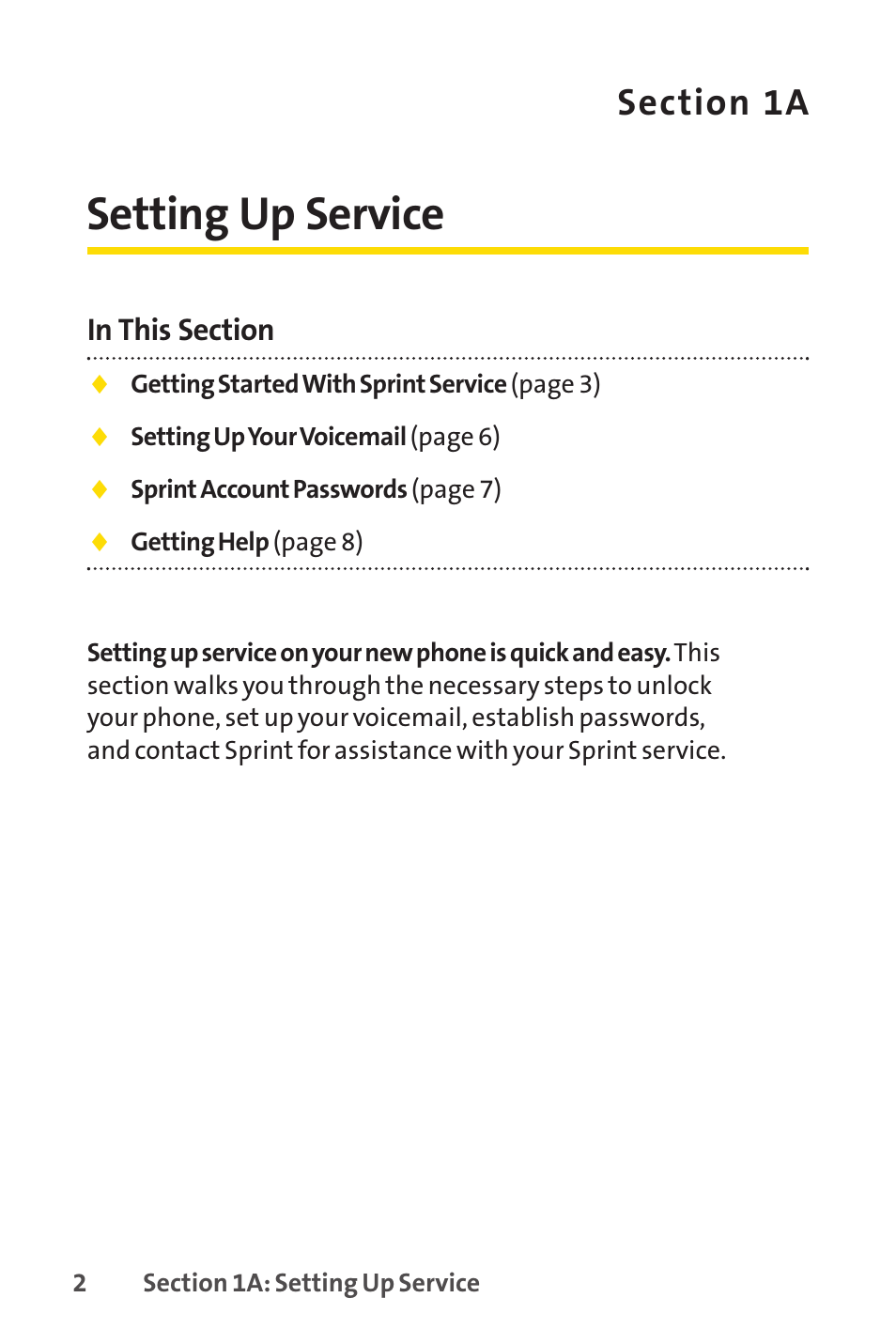 Setting up service, 1a. setting up service | Sprint Nextel Cell Phone User Manual | Page 20 / 336