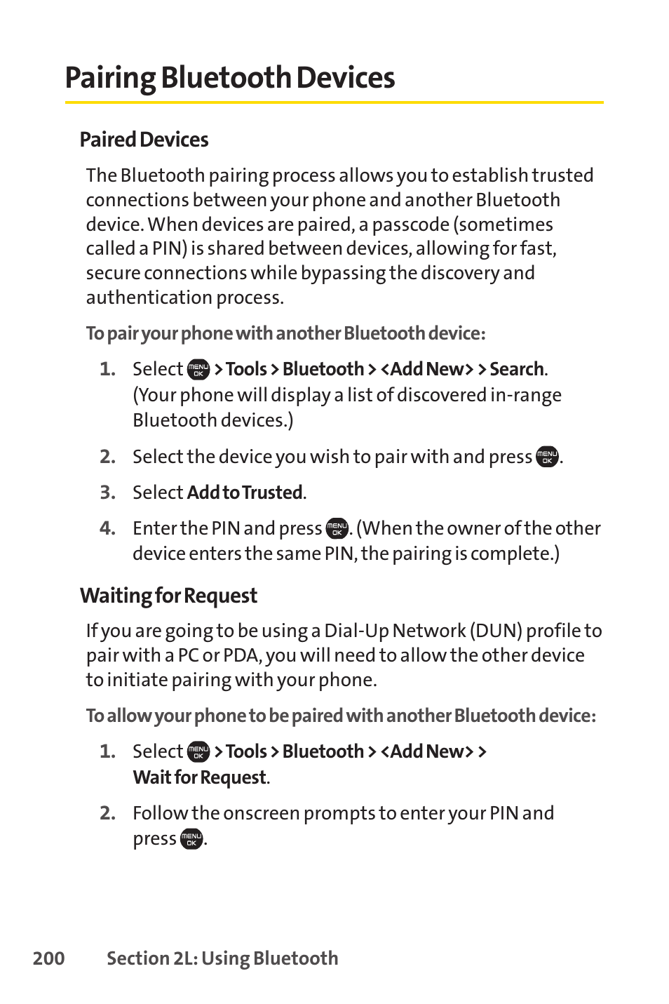 Pairing bluetooth devices | Sprint Nextel Cell Phone User Manual | Page 218 / 336