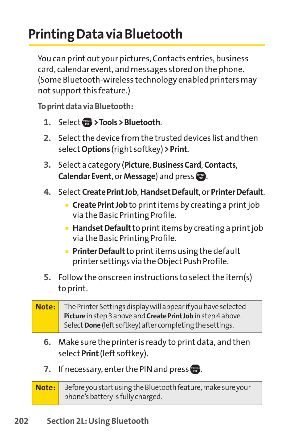 Printing data via bluetooth | Sprint Nextel Cell Phone User Manual | Page 220 / 336