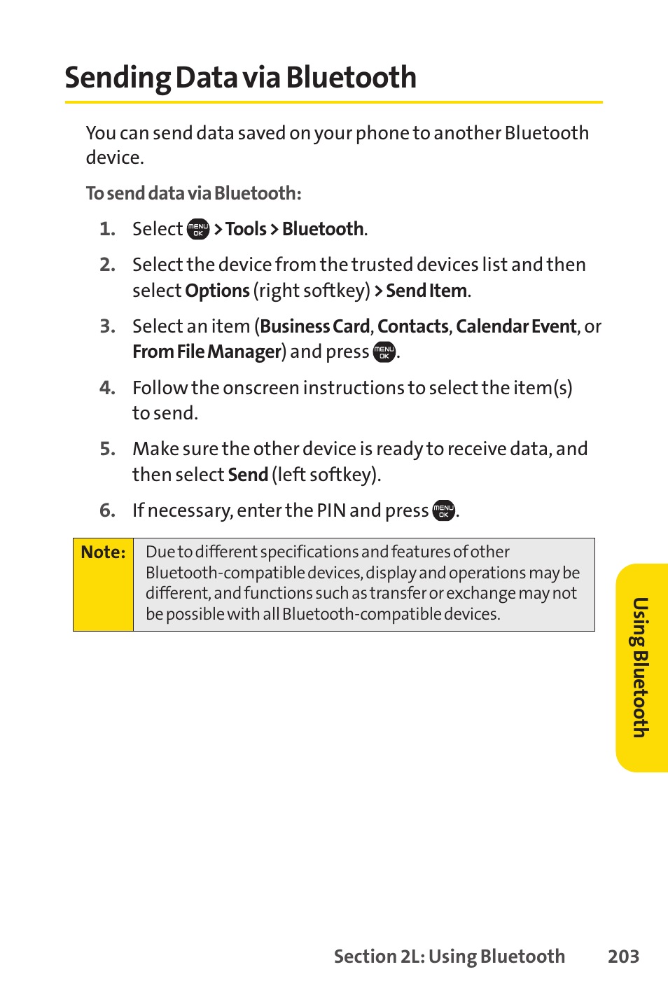 Sending data via bluetooth | Sprint Nextel Cell Phone User Manual | Page 221 / 336