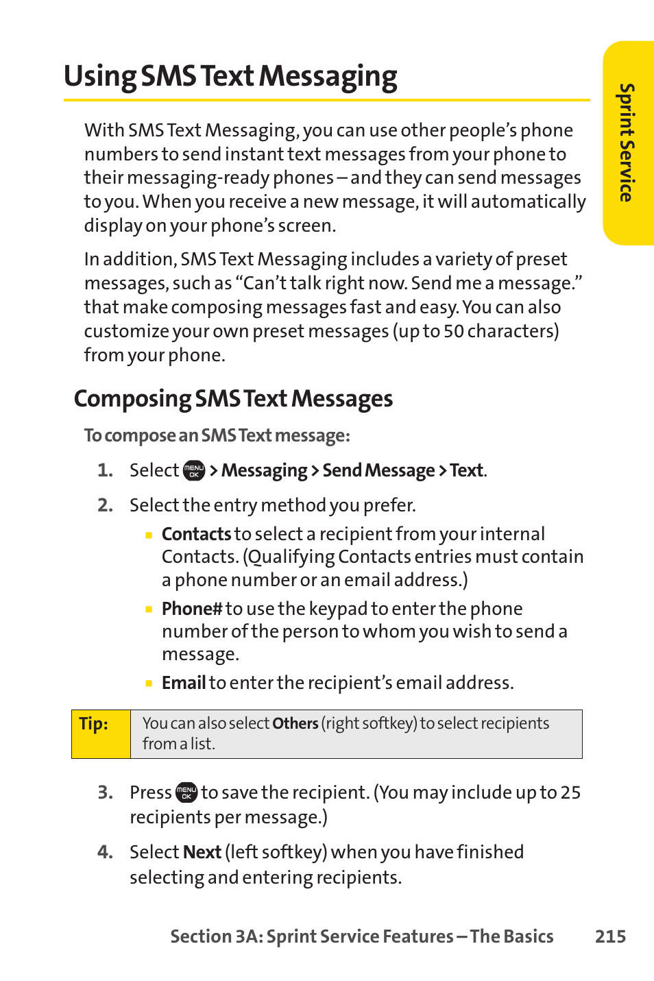 Using sms text messaging, Composing sms text messages | Sprint Nextel Cell Phone User Manual | Page 233 / 336
