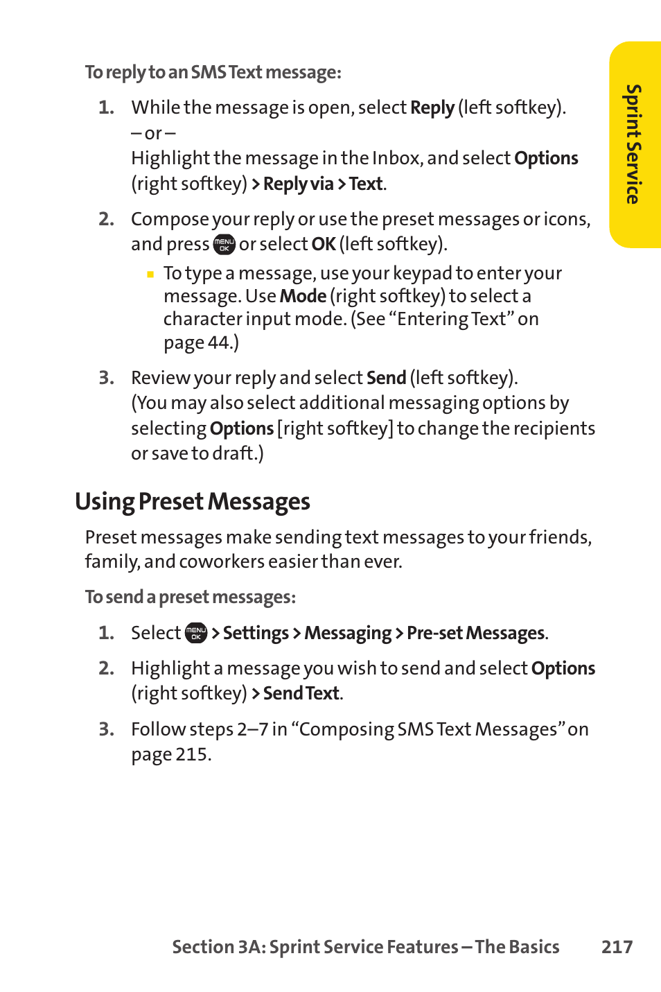 Using preset messages | Sprint Nextel Cell Phone User Manual | Page 235 / 336