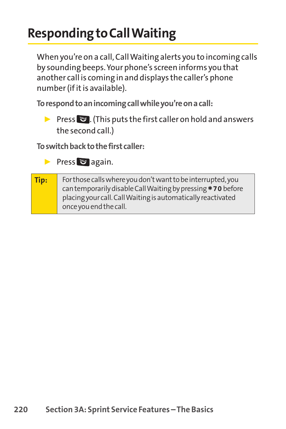 Responding to call waiting | Sprint Nextel Cell Phone User Manual | Page 238 / 336