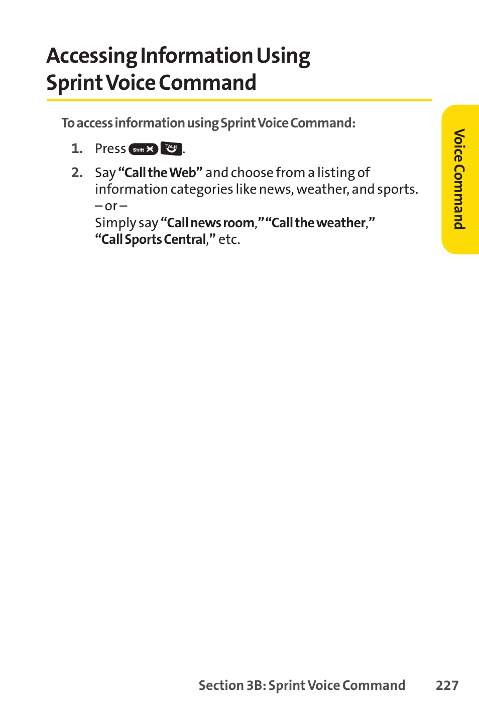 Accessing information using sprint voice command, Accessing information using sprintvoice command | Sprint Nextel Cell Phone User Manual | Page 245 / 336