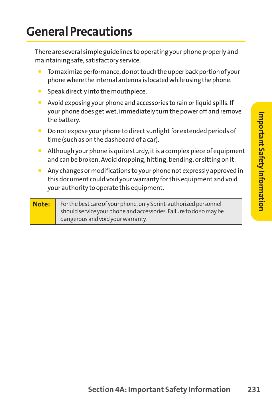 General precautions | Sprint Nextel Cell Phone User Manual | Page 249 / 336