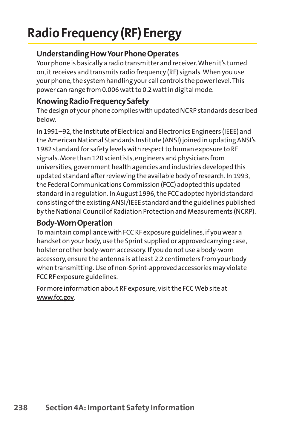 Radio frequency (rf) energy | Sprint Nextel Cell Phone User Manual | Page 256 / 336