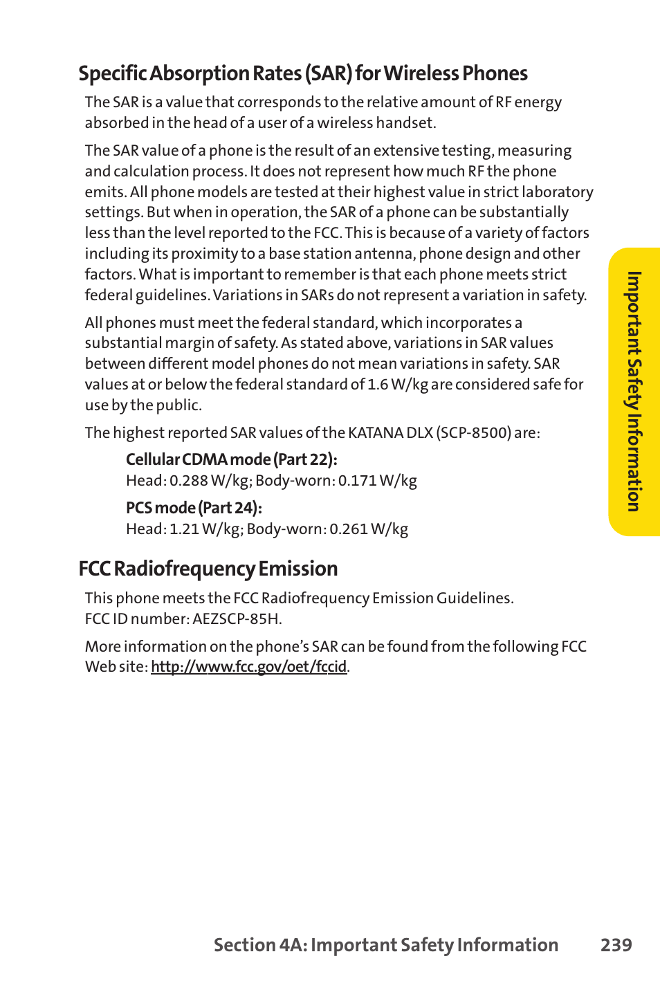 Fcc radiofrequency emission | Sprint Nextel Cell Phone User Manual | Page 257 / 336