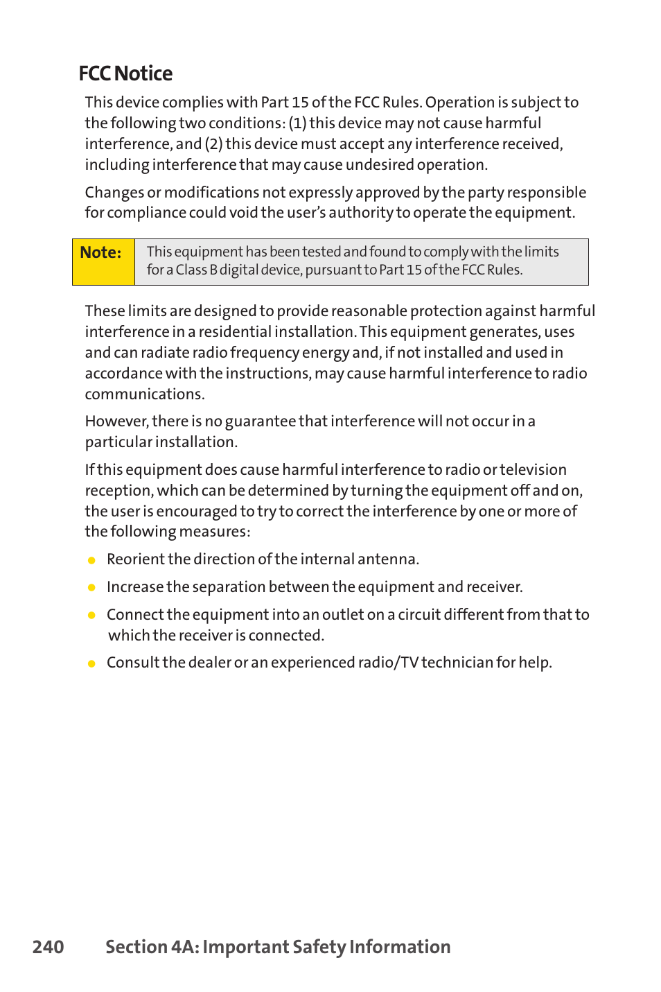 Fcc notice | Sprint Nextel Cell Phone User Manual | Page 258 / 336