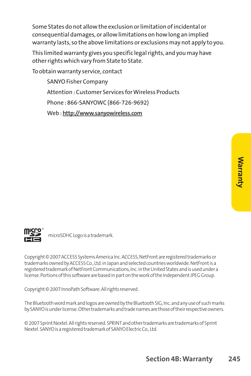 War ra n ty | Sprint Nextel Cell Phone User Manual | Page 263 / 336