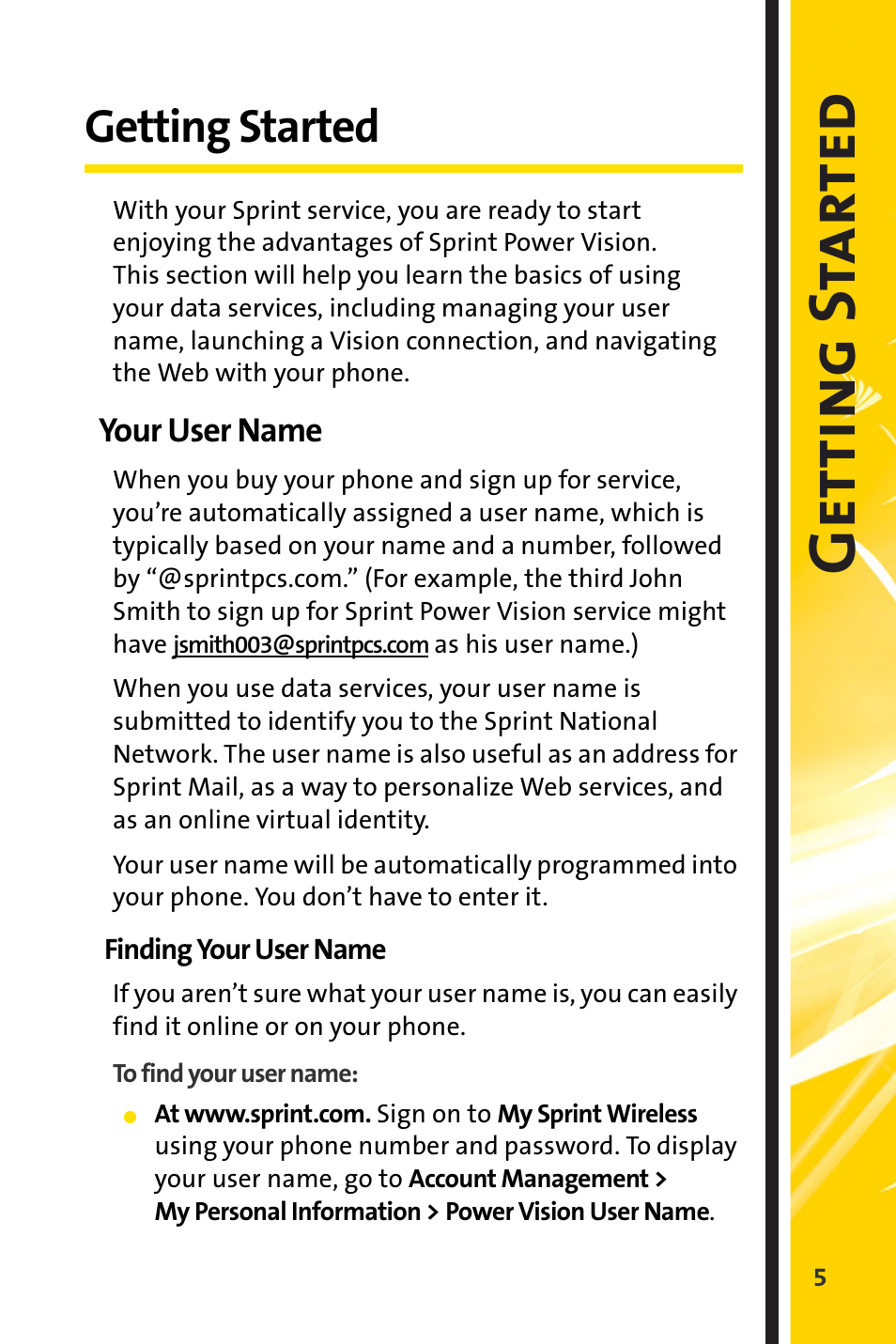 Getting started, Your user name, Getti ng s t ar ted | Sprint Nextel Cell Phone User Manual | Page 277 / 336