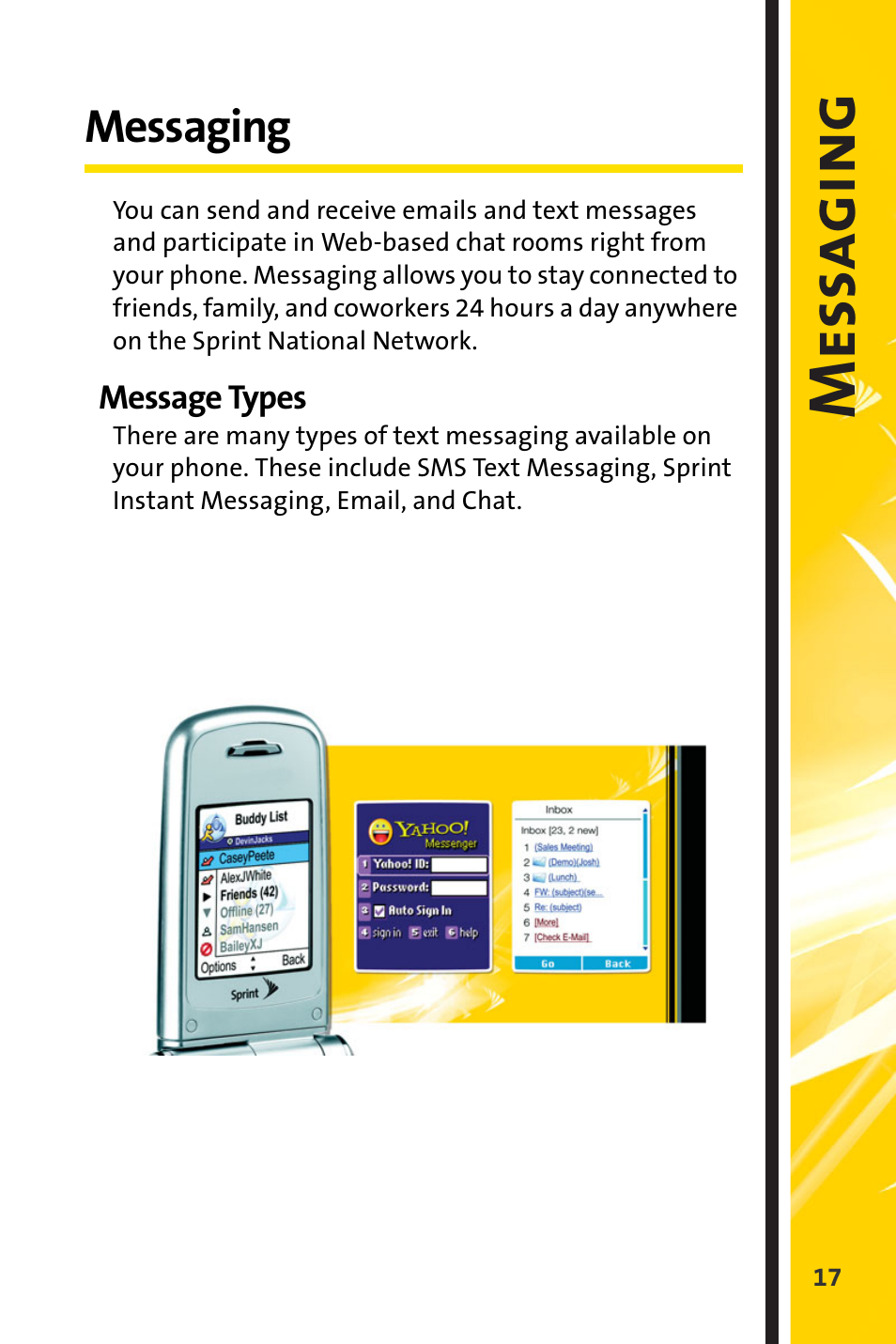 Messaging, Message types, Mess a gi ng | Sprint Nextel Cell Phone User Manual | Page 289 / 336