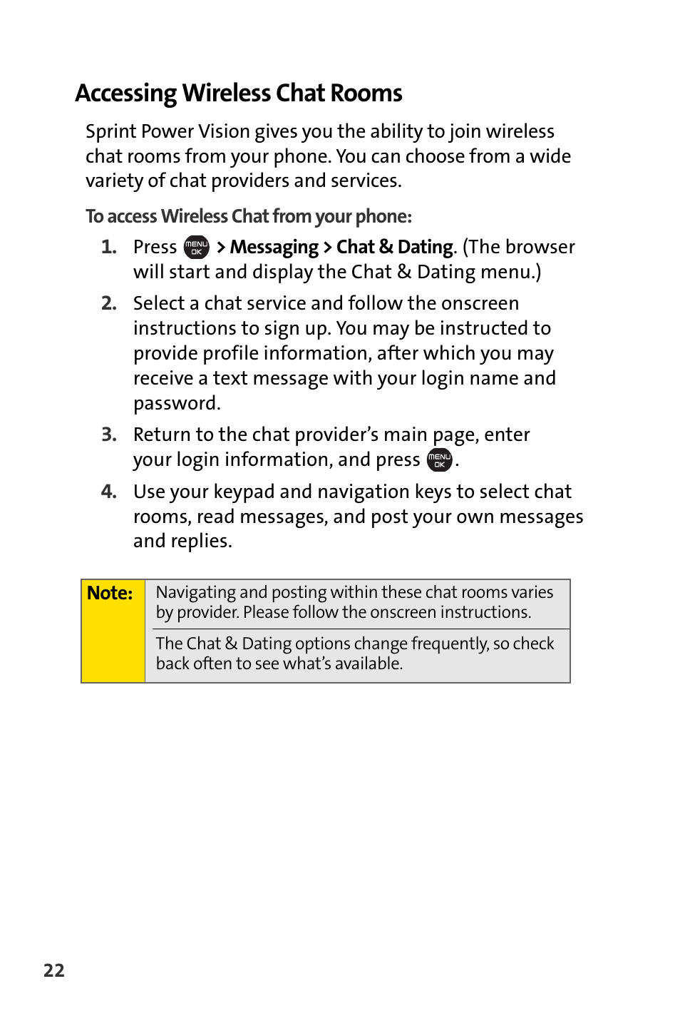 Accessing wireless chat rooms | Sprint Nextel Cell Phone User Manual | Page 294 / 336