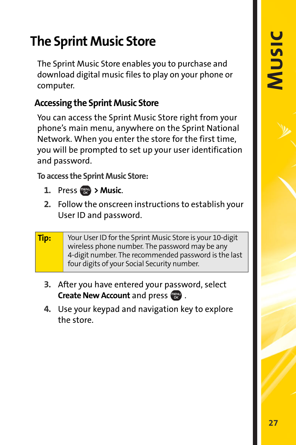 The sprint music store, Music | Sprint Nextel Cell Phone User Manual | Page 299 / 336