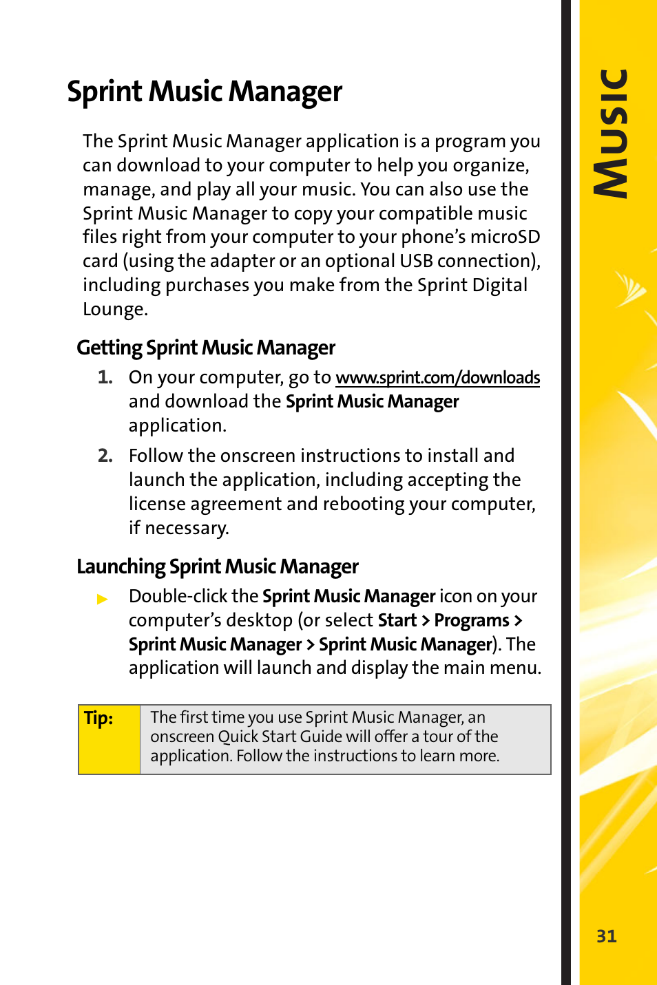 Sprint music manager, Music | Sprint Nextel Cell Phone User Manual | Page 303 / 336