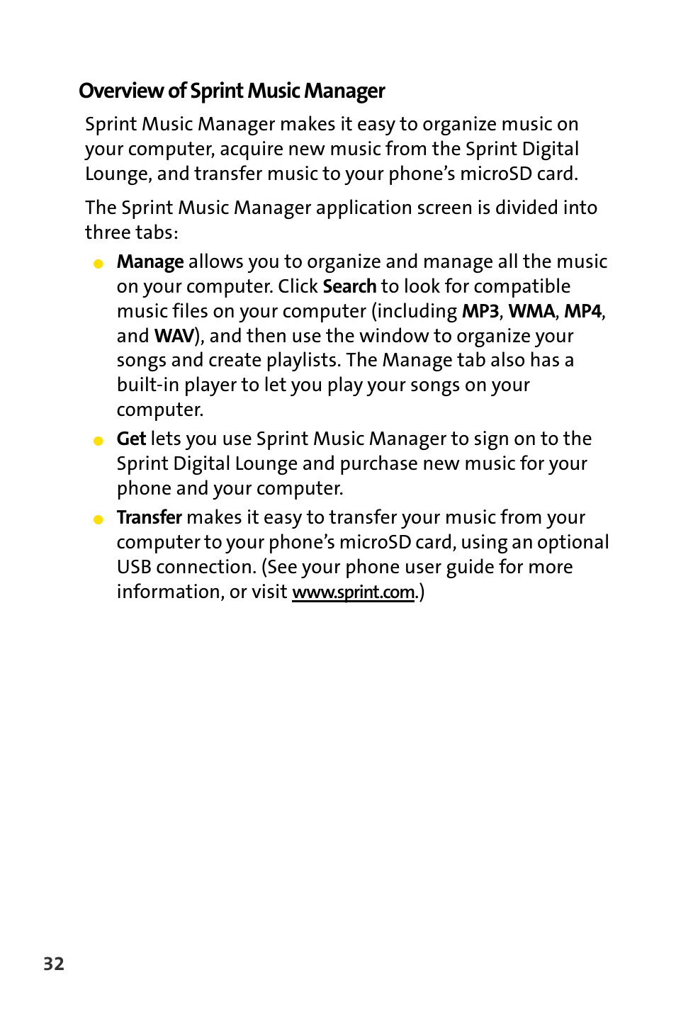 Overview of sprint music manager | Sprint Nextel Cell Phone User Manual | Page 304 / 336