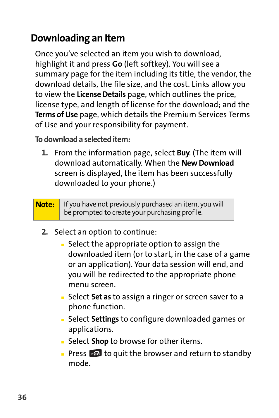 Downloading an item | Sprint Nextel Cell Phone User Manual | Page 308 / 336