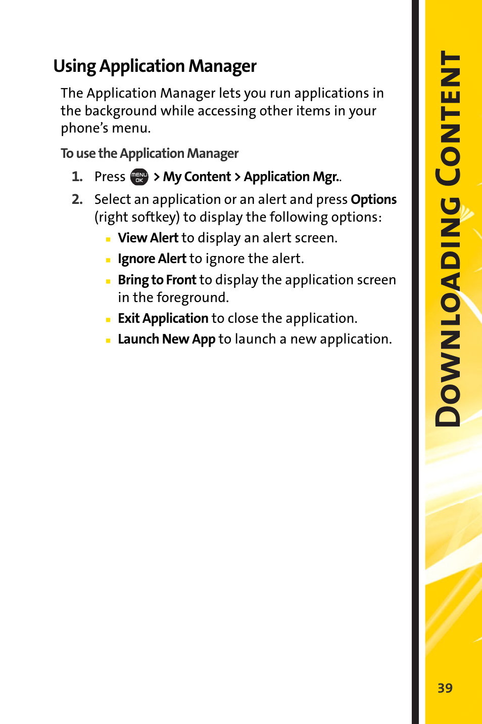 Using application manager, Down lo adi ng c ontent | Sprint Nextel Cell Phone User Manual | Page 311 / 336