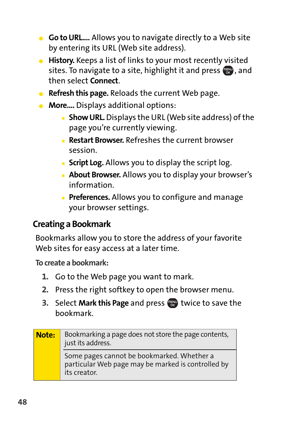Creating a bookmark | Sprint Nextel Cell Phone User Manual | Page 320 / 336