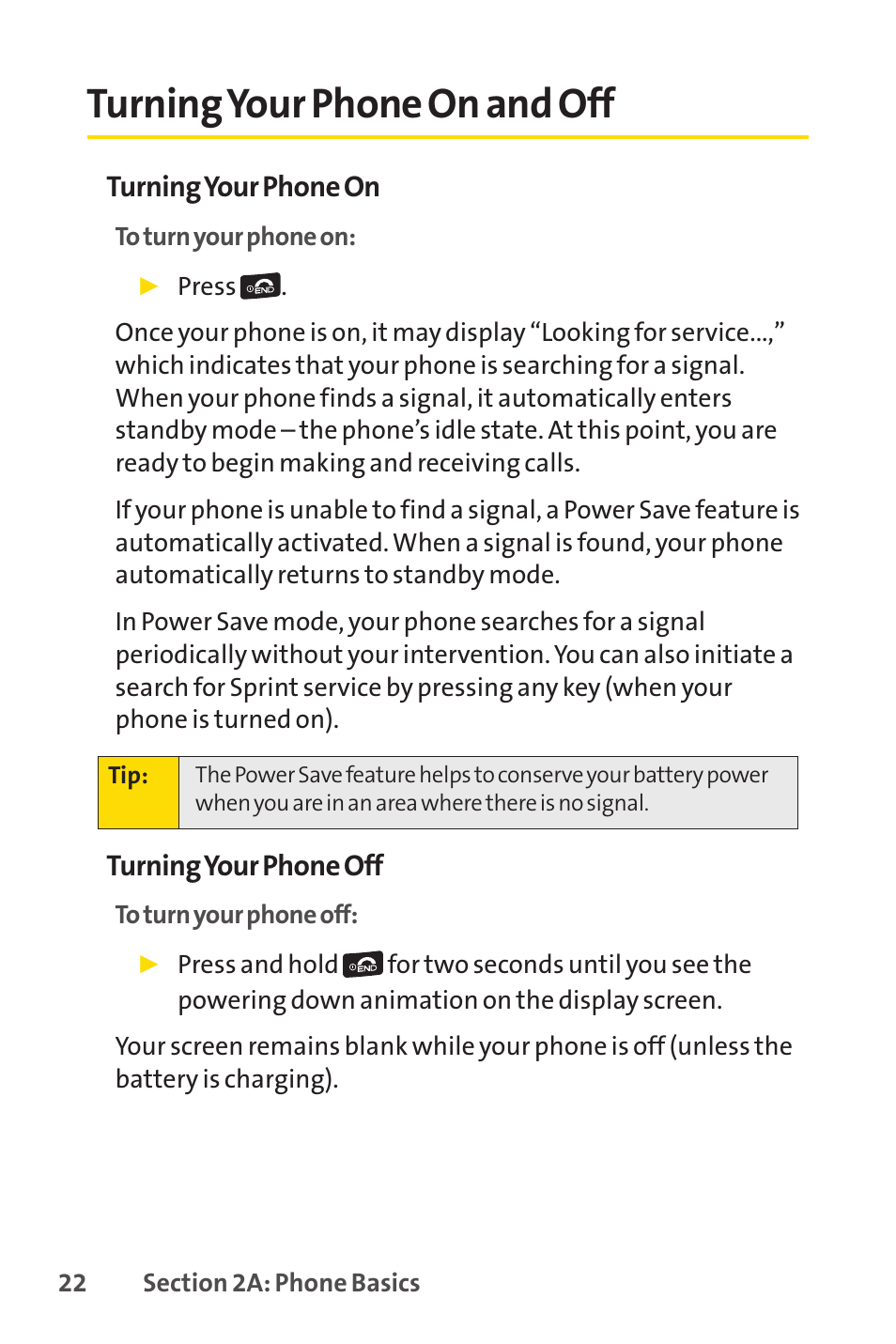 Turning your phone on and off | Sprint Nextel Cell Phone User Manual | Page 40 / 336