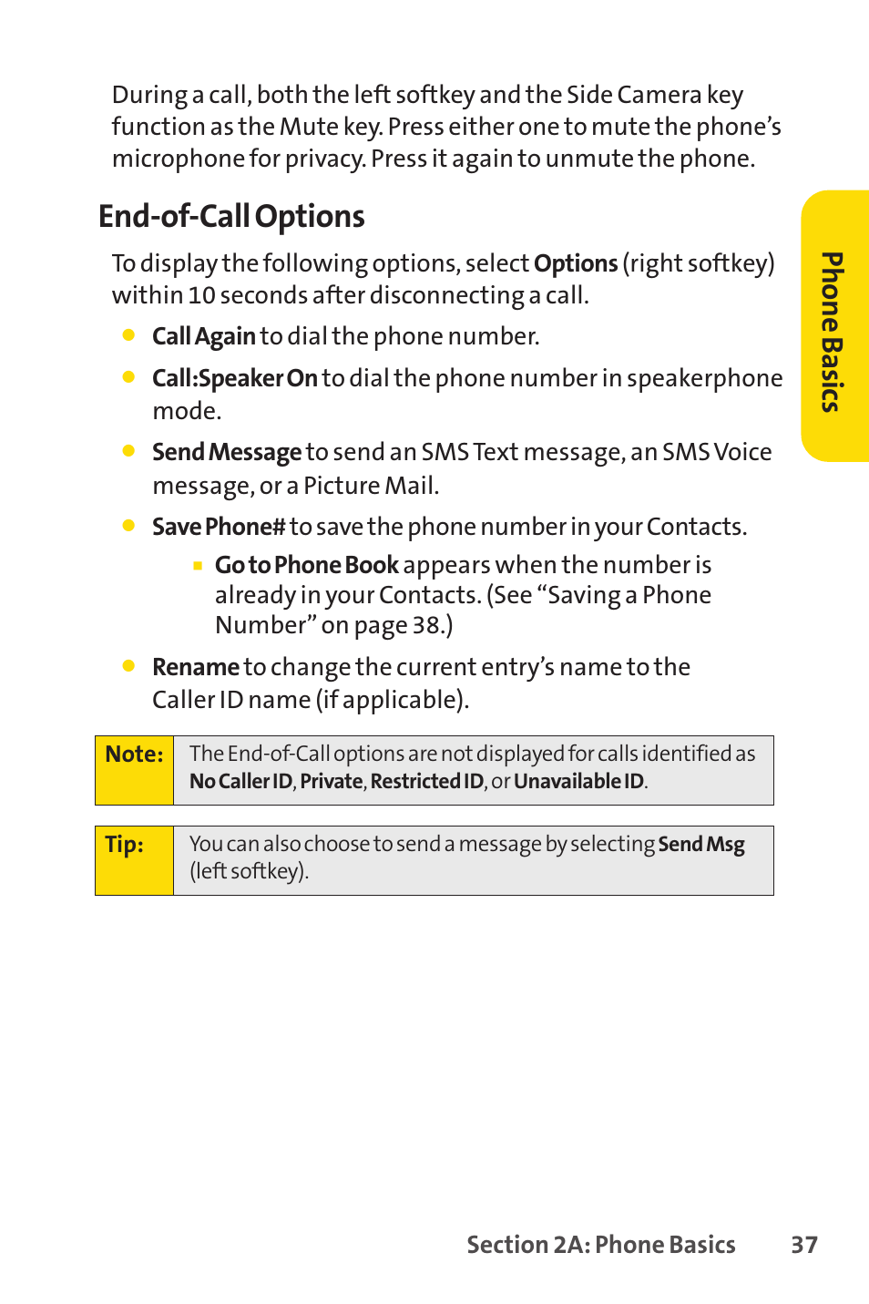 End-of-call options, Ph on e b as ics | Sprint Nextel Cell Phone User Manual | Page 55 / 336