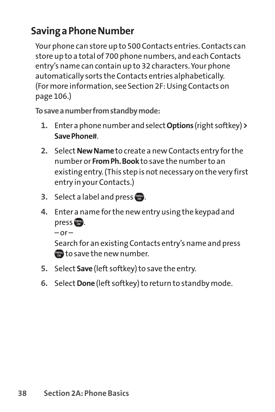 Saving a phone number | Sprint Nextel Cell Phone User Manual | Page 56 / 336