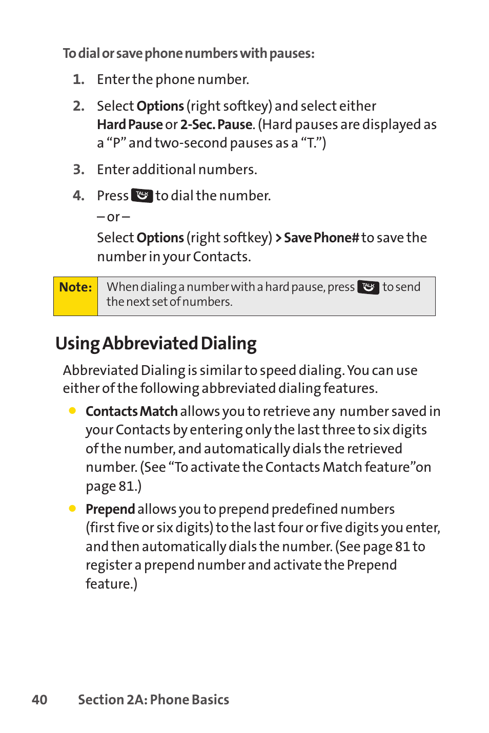 Using abbreviated dialing | Sprint Nextel Cell Phone User Manual | Page 58 / 336
