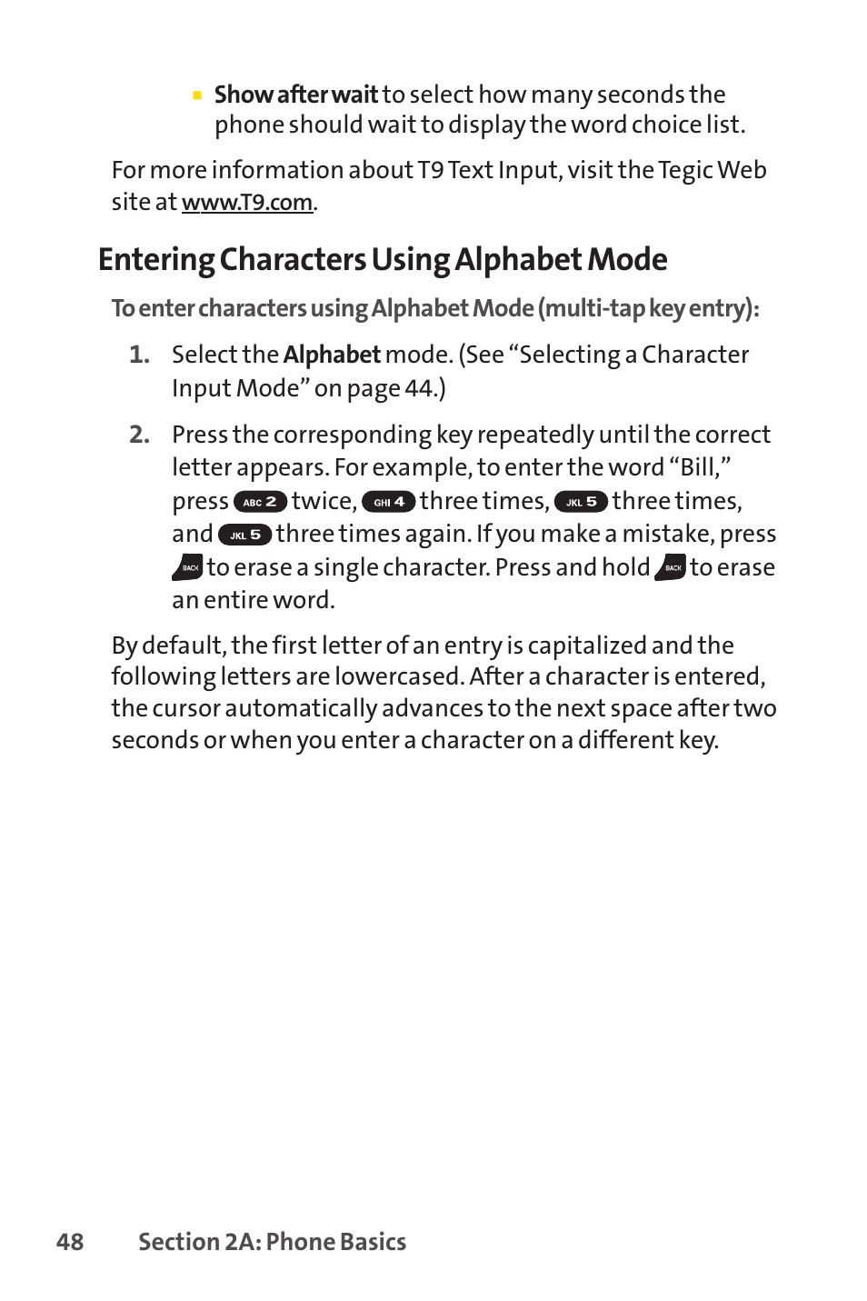 Entering characters using alphabet mode | Sprint Nextel Cell Phone User Manual | Page 66 / 336