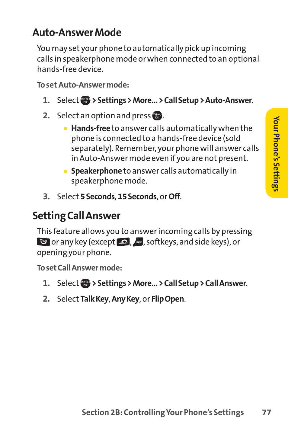 Auto-answer mode, Setting call answer | Sprint Nextel Cell Phone User Manual | Page 95 / 336